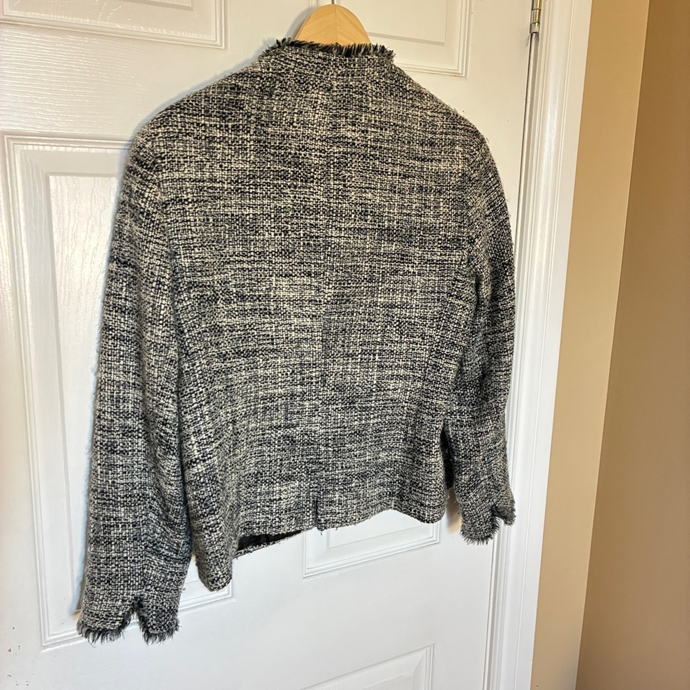 Talbots Charcoal & Ivory Textured Wool-Blend Blazer | Women’s Size 14P - Picture 3 of 5